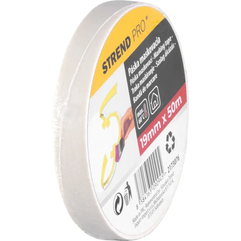Páska Strend Pro, 19 mm, L-50 m, Krep, maliarska, maskovacia, lepiaca, biela