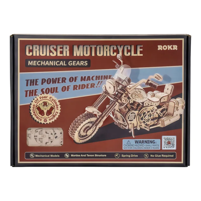 RoboTime Drevené 3D mechanické puzzle Motorka Cruiser 420 ks