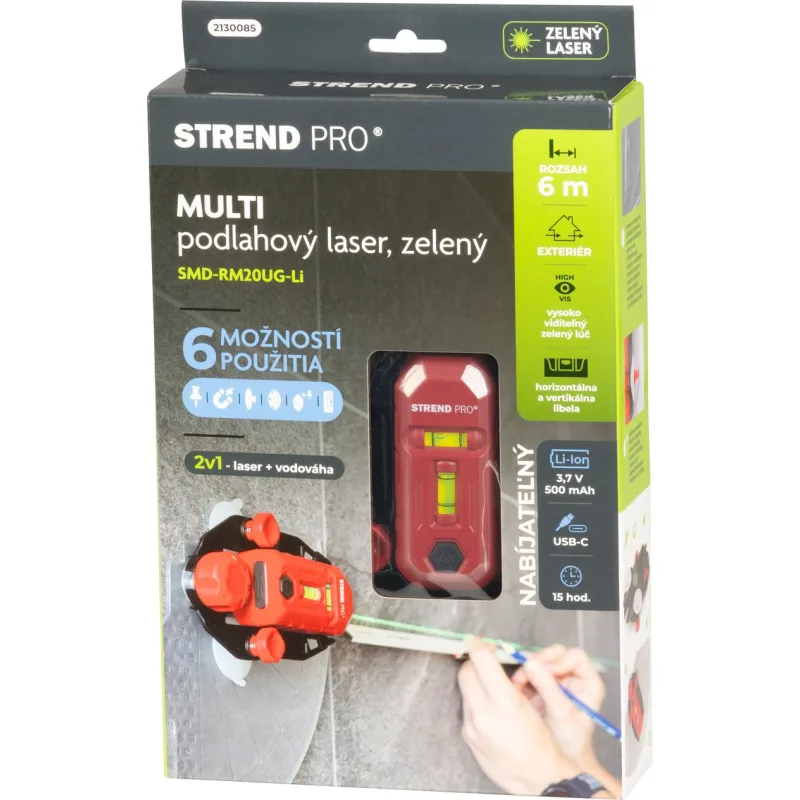 Laser Strend Pro SMD-RM20UG-Li, 2v1, Green, podlahový, USB nabíjanie