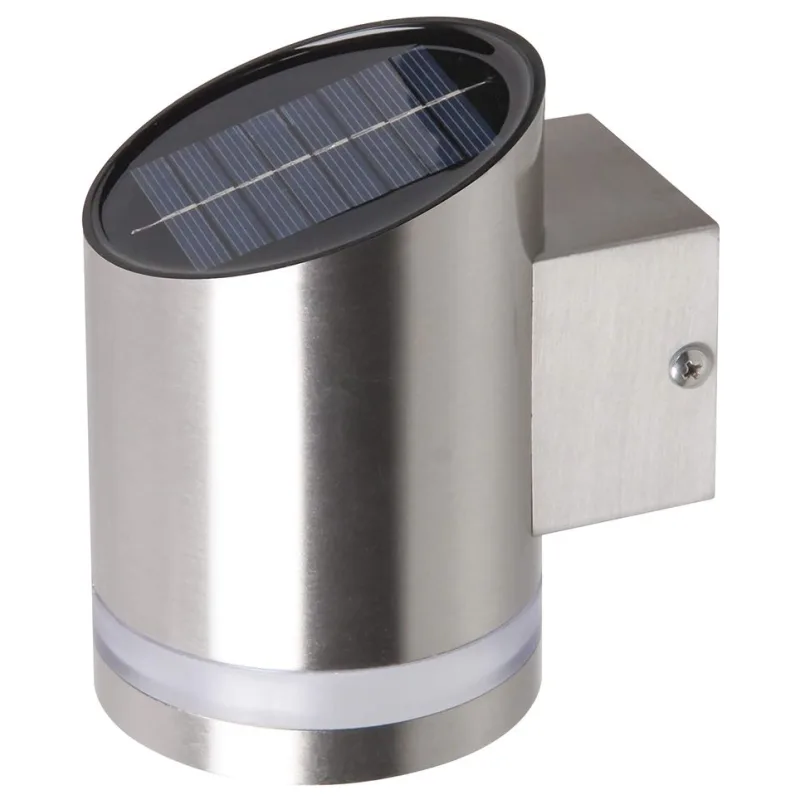 Solárna LED lampa na stenu/plot – 9x12x14 cm, nerezová