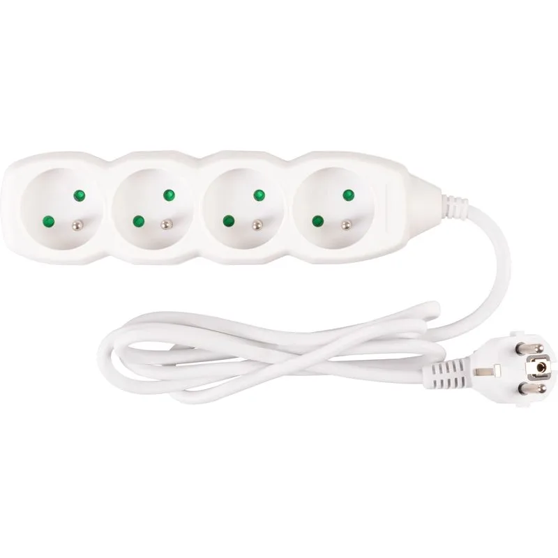 Predlžovací kábel DG-F804B 1,5 m, biely, 4 zásuvky