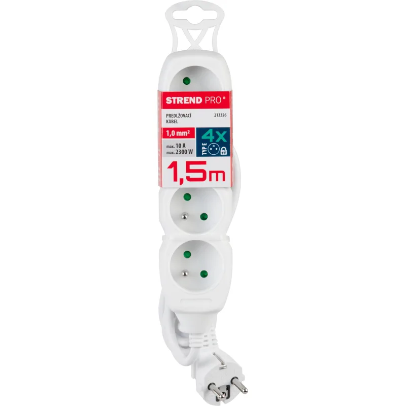 Predlžovací kábel DG-F804B 1,5 m, biely, 4 zásuvky