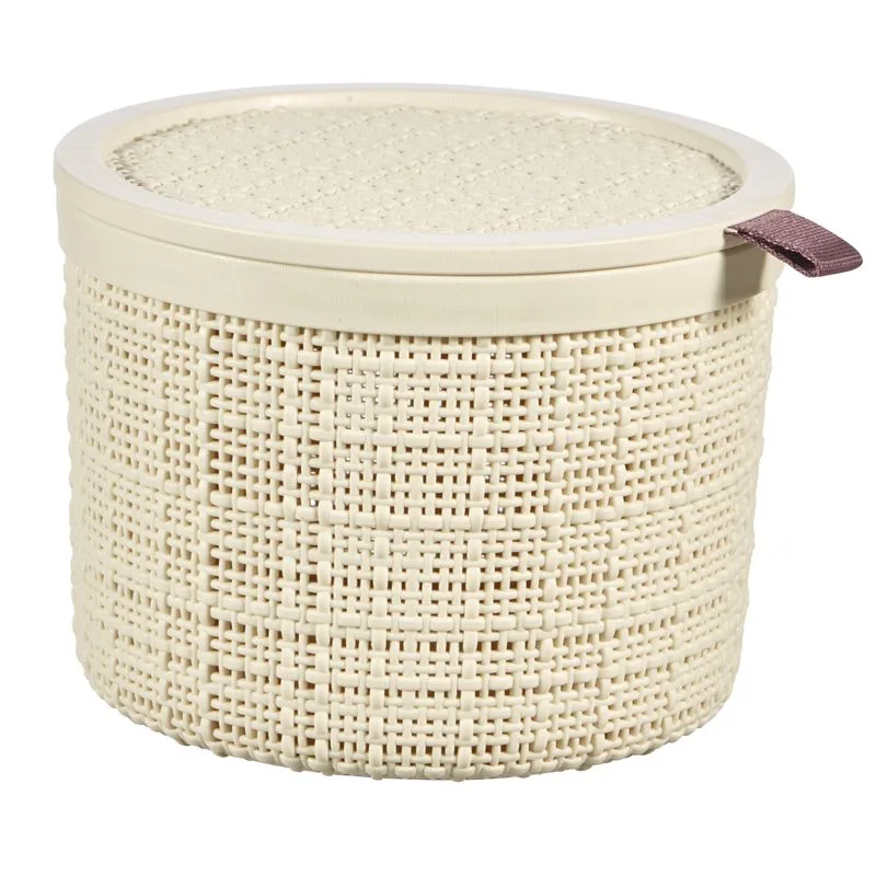 Košík s vekom Curver JUTE ROUND, 2 l, béžový, 17×13 cm
