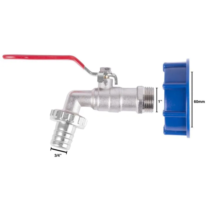 Sada na IBC nádrž – ventil 3/4", plastová redukcia 60 mm, výpust 1"