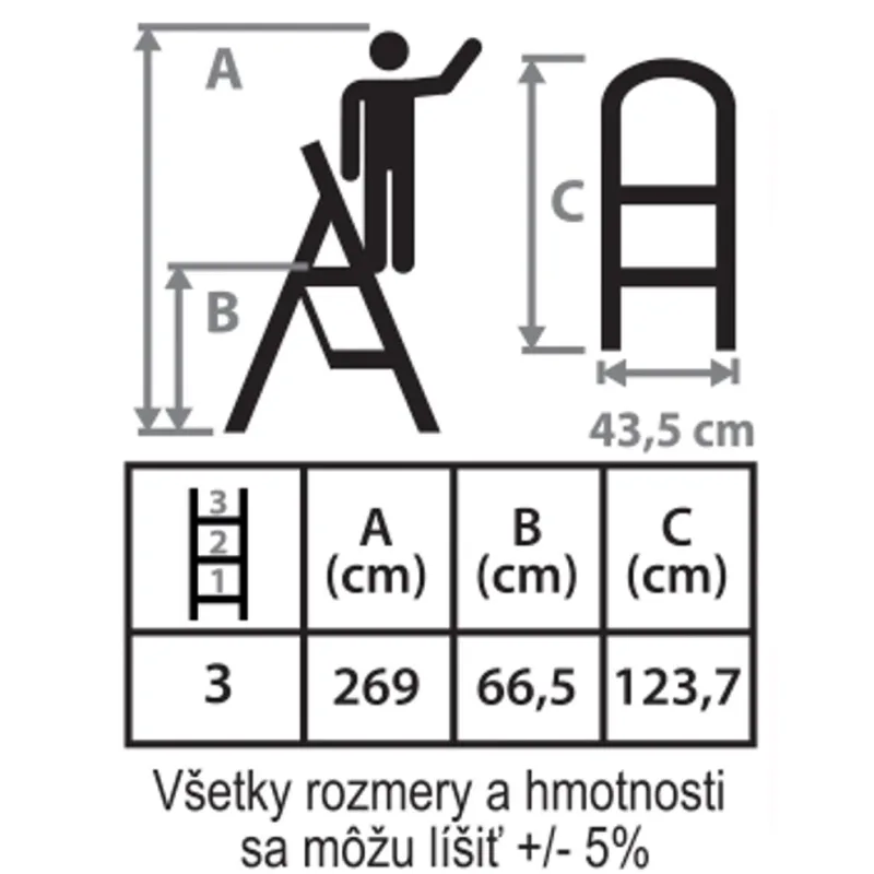 Schodíky Strend Pro LFT130, 3-stupienkové, oceľové, EN14183