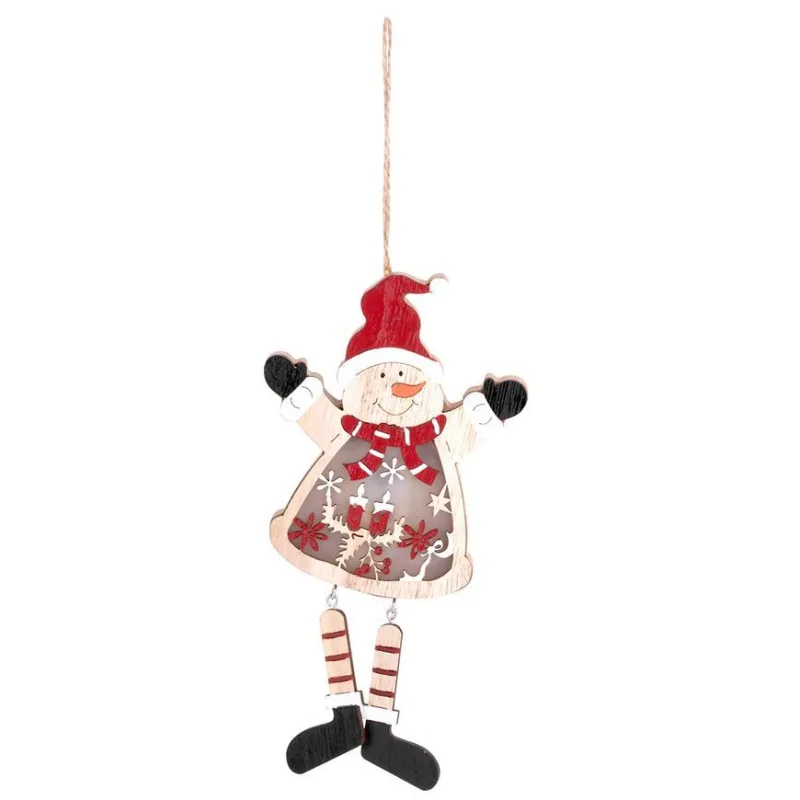 Vianočná dekorácia Snehuliak, LED, závesná, MDF, 23,5 cm