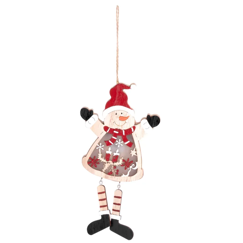 Vianočná dekorácia Snehuliak, LED, závesná, MDF, 23,5 cm