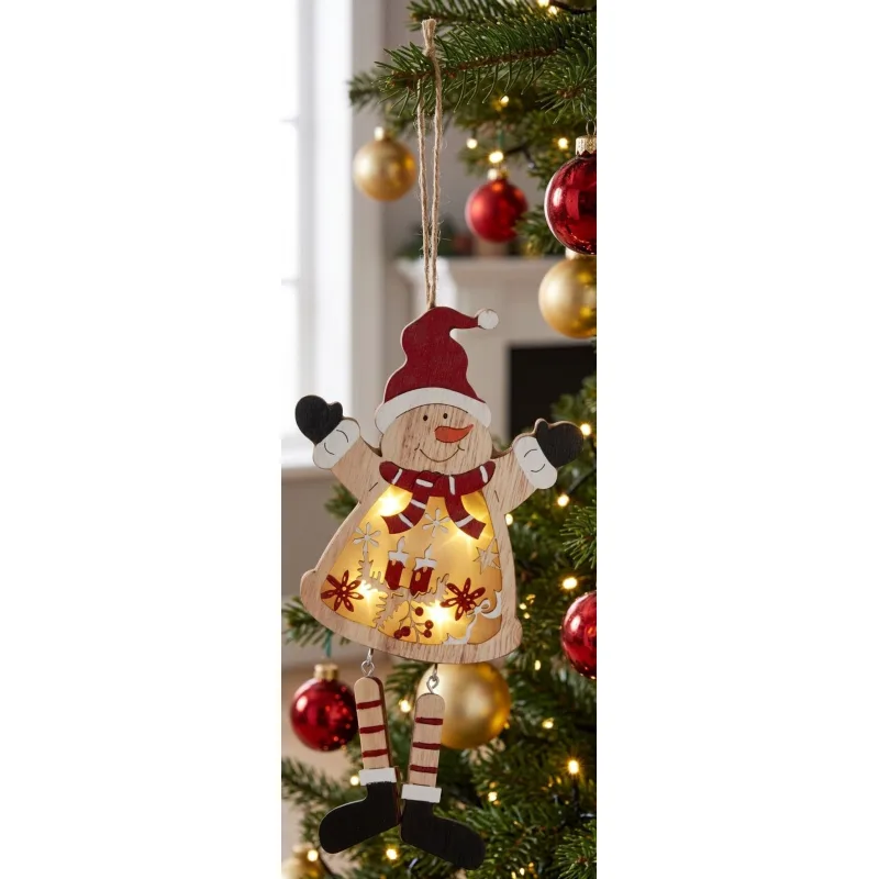 Vianočná dekorácia Snehuliak, LED, závesná, MDF, 23,5 cm