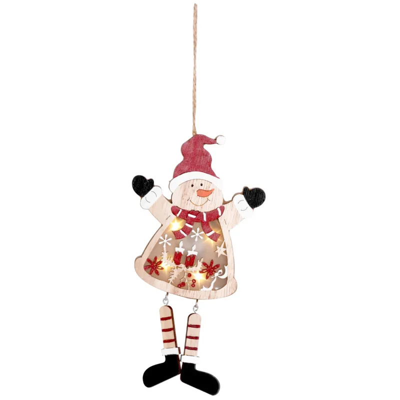 Vianočná dekorácia Snehuliak, LED, závesná, MDF, 23,5 cm