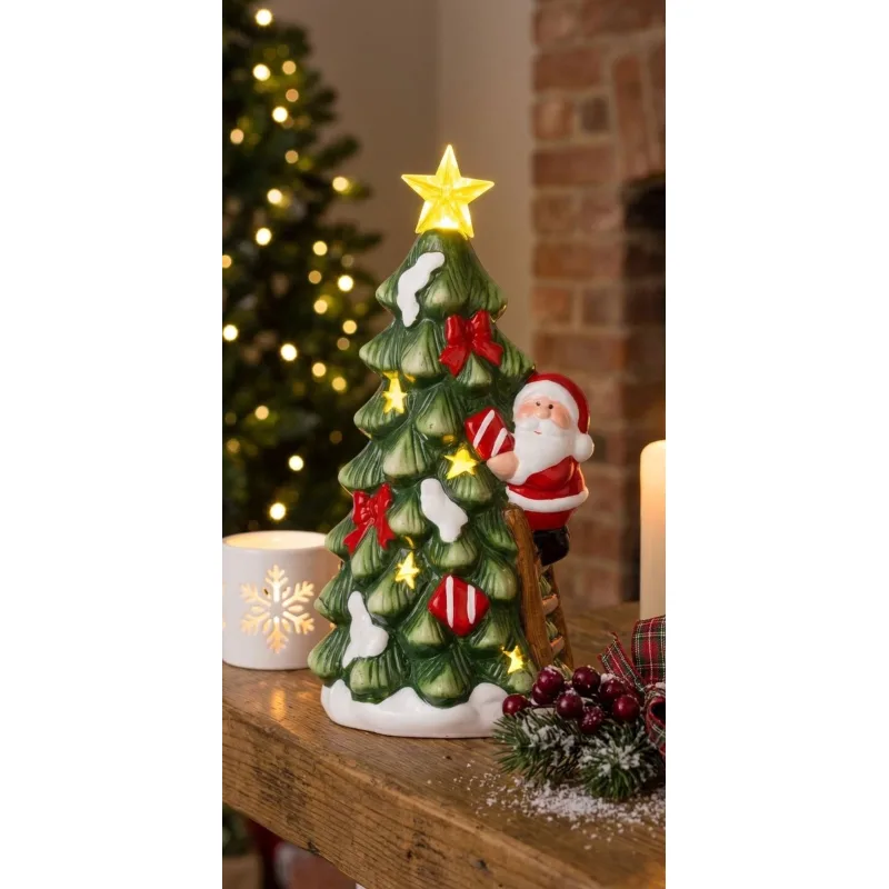 Vianočná dekorácia Stromček so Santom, LED, terakota, 21,8 cm