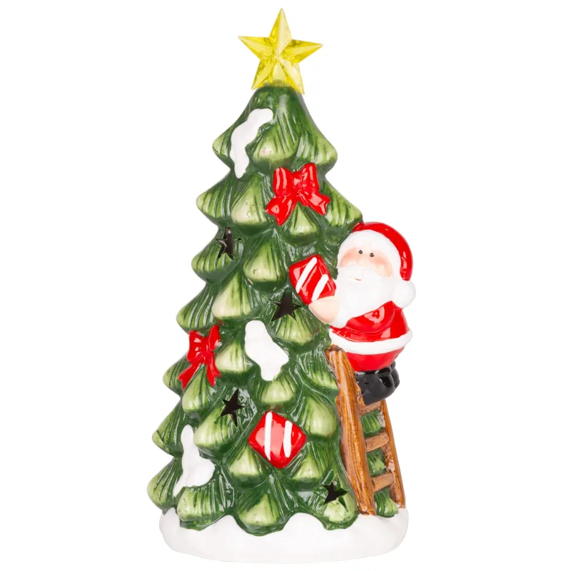 Vianočná dekorácia Stromček so Santom, LED, terakota, 21,8 cm