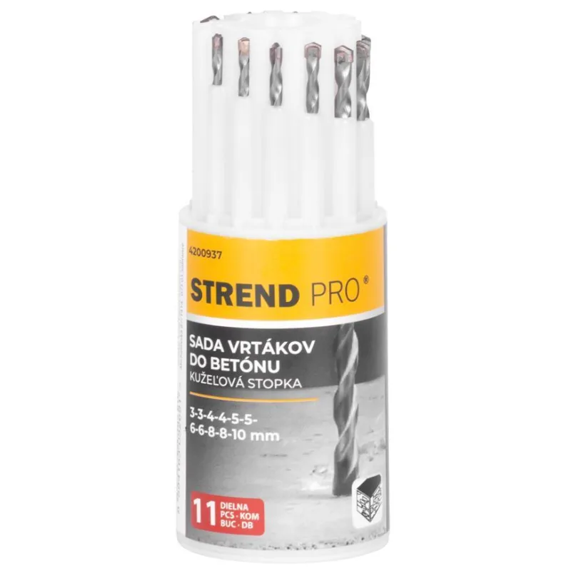 Sada vrtákov do betónu Strend Pro – 11 ks, valcová stopka