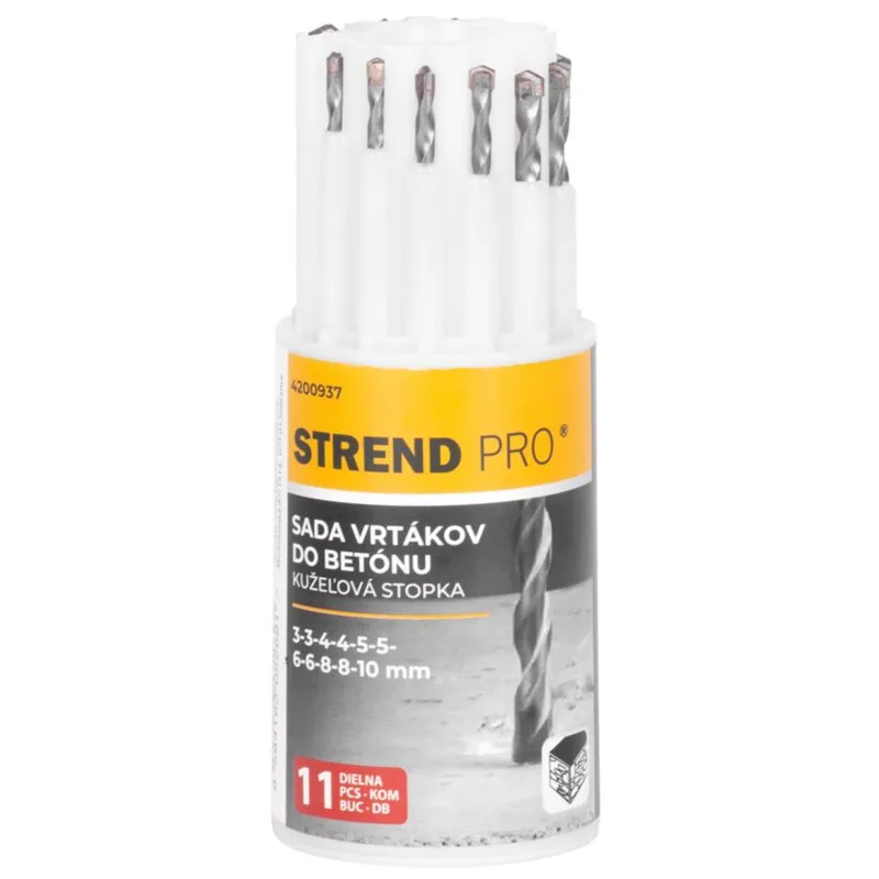 Sada vrtákov do betónu Strend Pro – 11 ks, valcová stopka