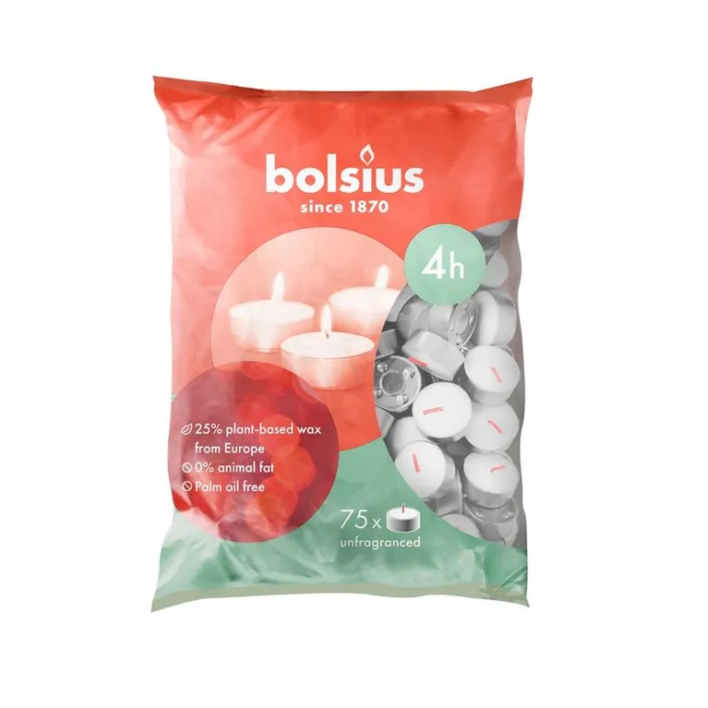 Čajové sviečky Bolsius, 4 hod., biela, bal. 75 ks