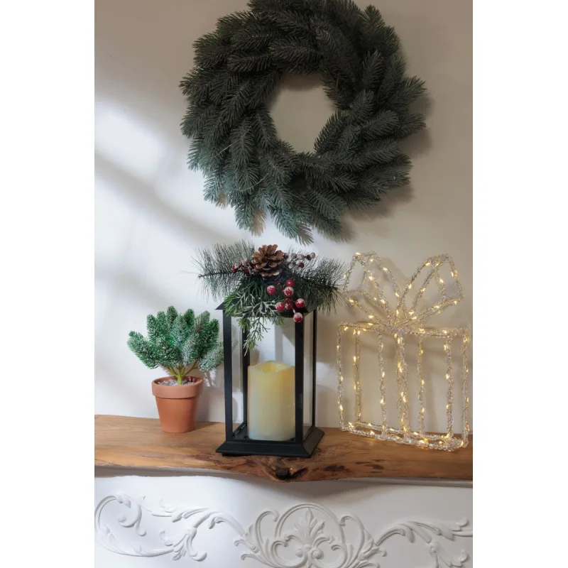 Vianočný lampáš plast, čierny, 1xLED žltá, 14x14x32.2 cm, 3xAAA
