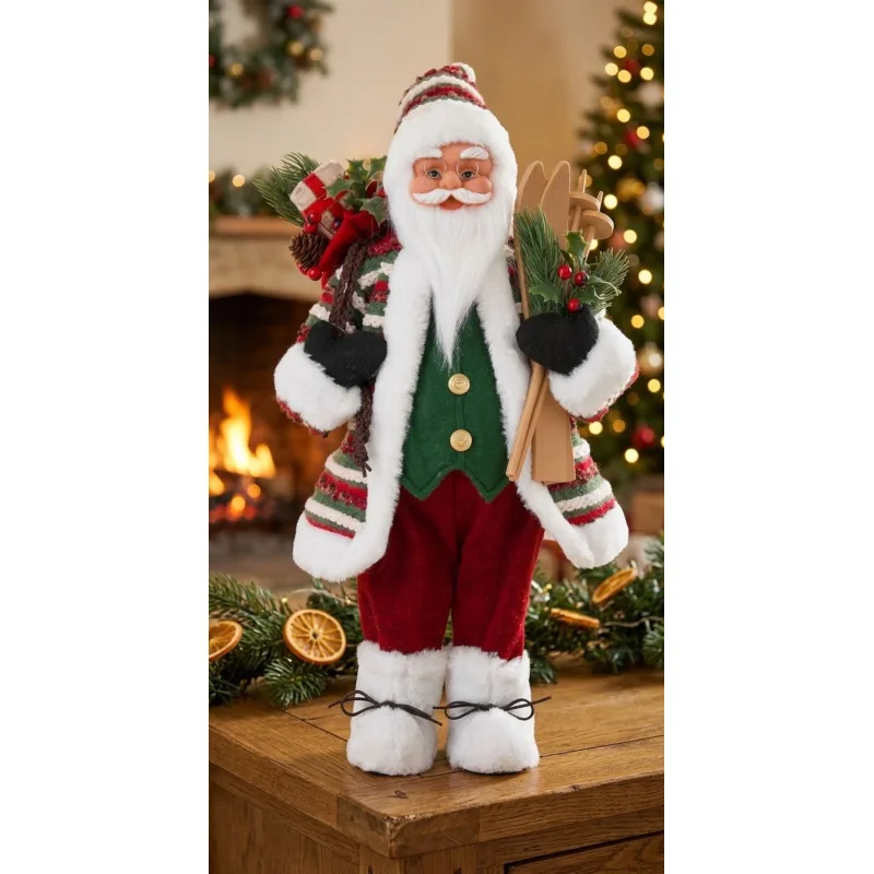 Vianočná dekorácia Santa s lyžami, 46 cm