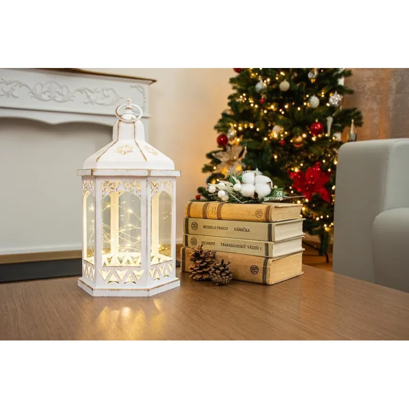 Vianočný lampáš Morocco, 30 mLED, čierny, časovač, 32 cm