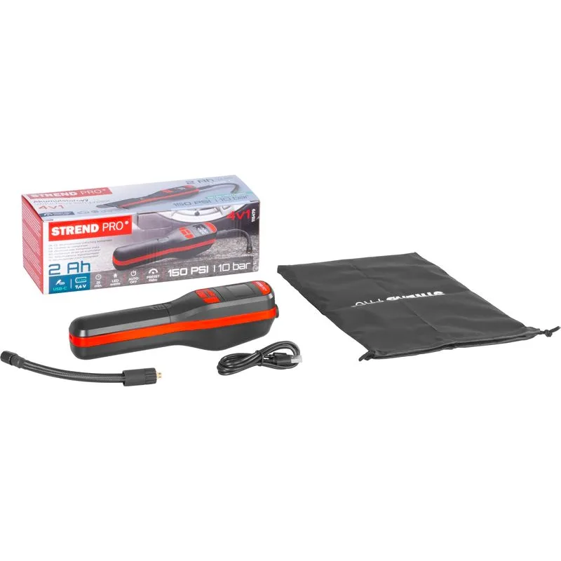 Kompresor Strend Pro K25, ručný, 150 psi, 10 bar, LED svetlo, akumulátorová pumpička
