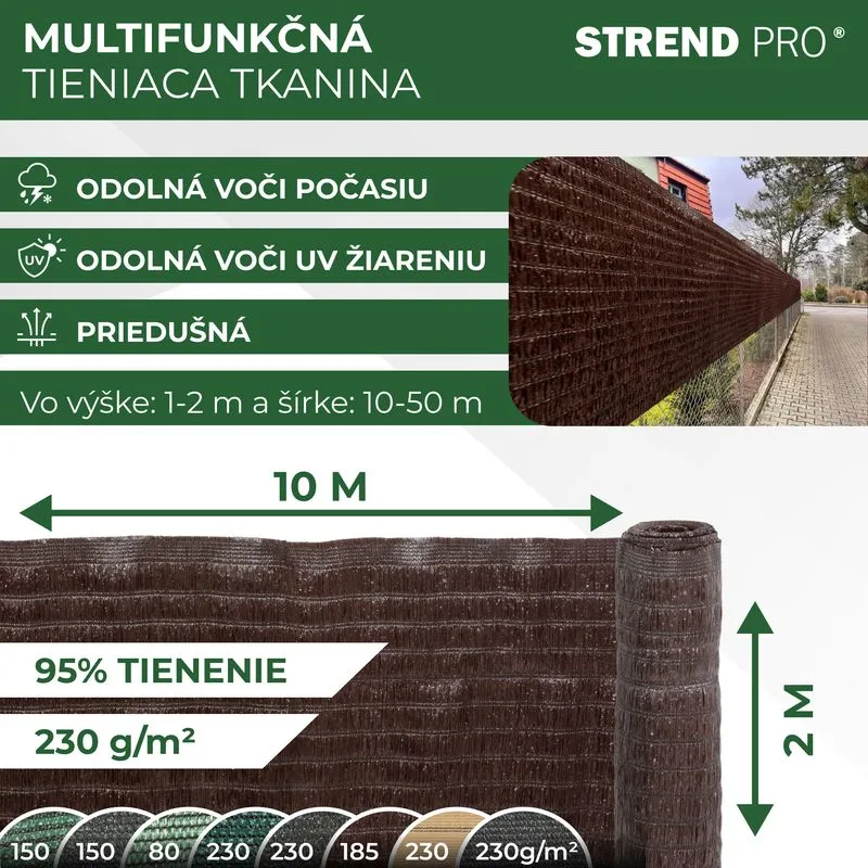 Tieniaca plachta BrownDecor, 95%, 2,0x10 m, UV odolná, hnedá