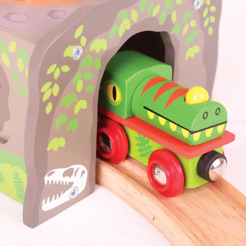 Bigjigs Rail Drevená vláčiky - Dinosaurí tunel T-Rex