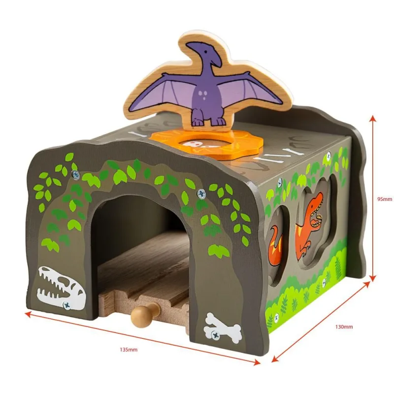 Bigjigs Rail Drevená vláčiky - Dinosaurí tunel T-Rex