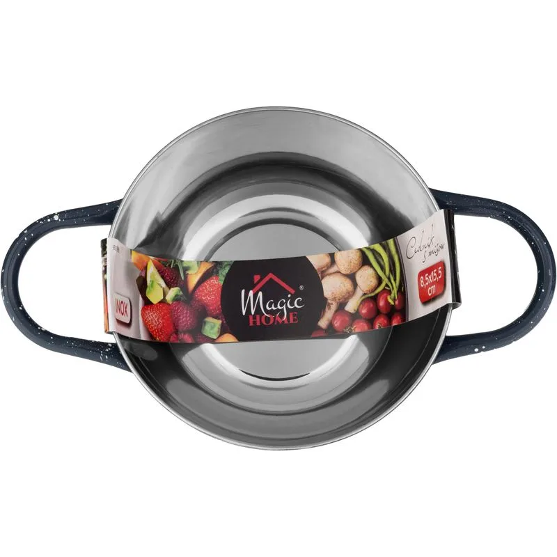 Cedník s misou MagicHome, 15,5 cm, s rúčkou, okrúhle otvory, nerez, sada 2 ks