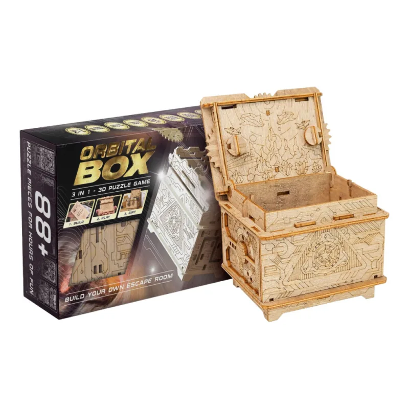 3D drevená mechanická skladačka hlavolamu Orbitálna schránka