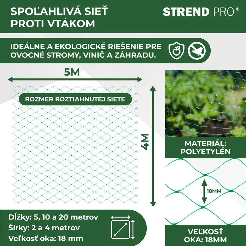 Sieť proti vtákom Strend Pro 4×5 m, oko 18 mm, PE