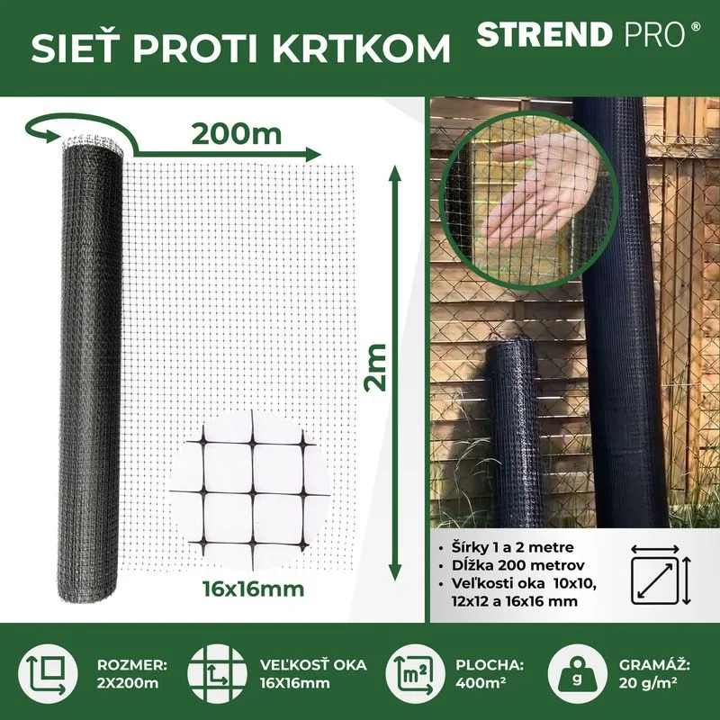 Sieť proti krtkom GrassGuard, 16x16 mm, 2x200 m