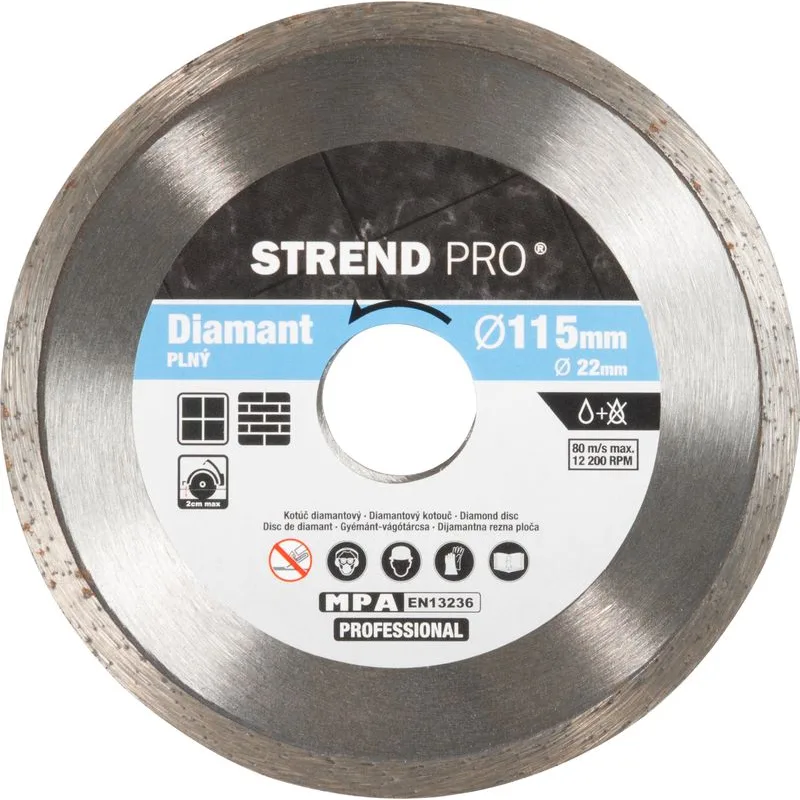 Diamantový kotúč Strend Pro 521B, 115 mm, Plný