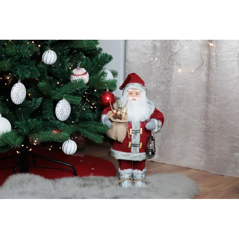 Vianočná dekorácia Santa s lampášom, červený, 46 cm