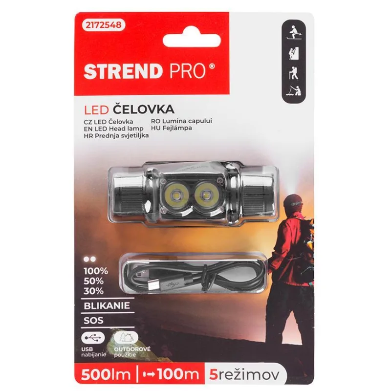 Čelovka Strend Pro Headlight H4016, 500 lm, USB