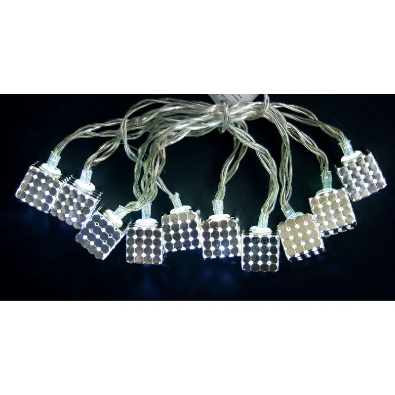 Vianočné osvetlenie reťaz Metal Cube, 10 LED, strieborná, na batérie