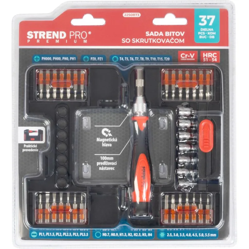 Sada skrutkovačov Premium, 37 dielna, torx + ploché + Phillips