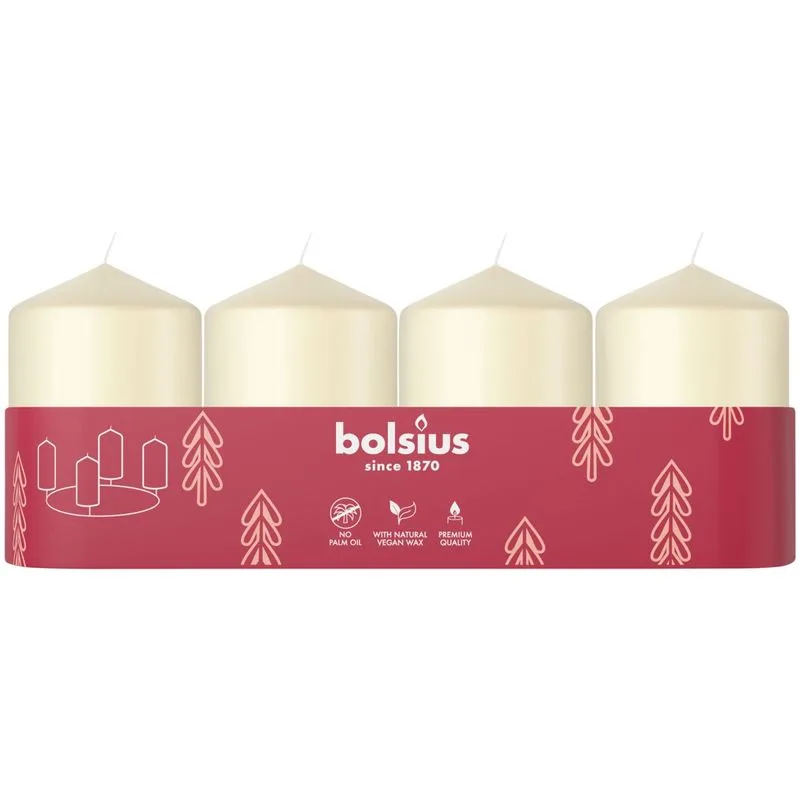 Sviečky Bolsius Pillar Advent, krémové, 60×40 mm, bal. 4 ks