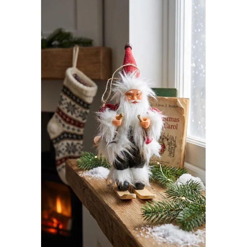 Vianočná dekorácia Santa na lyžiach, 18 cm