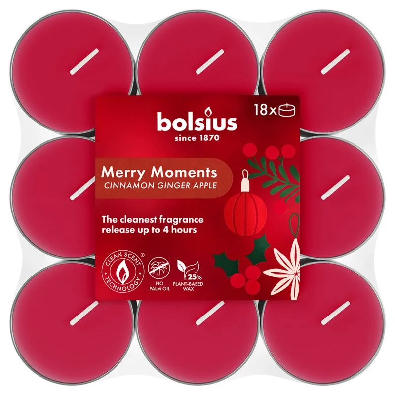 Čajové sviečky Bolsius True Glow, jablko/škorica, bal. 18 ks
