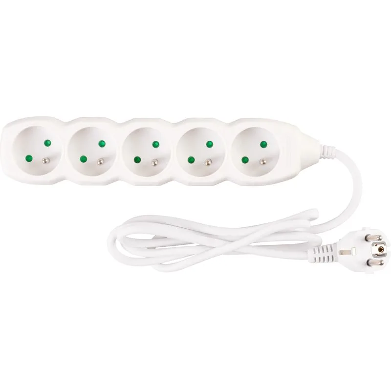 Predlžovací kábel DG-F805B 1,5 m, biely, 5 zásuviek