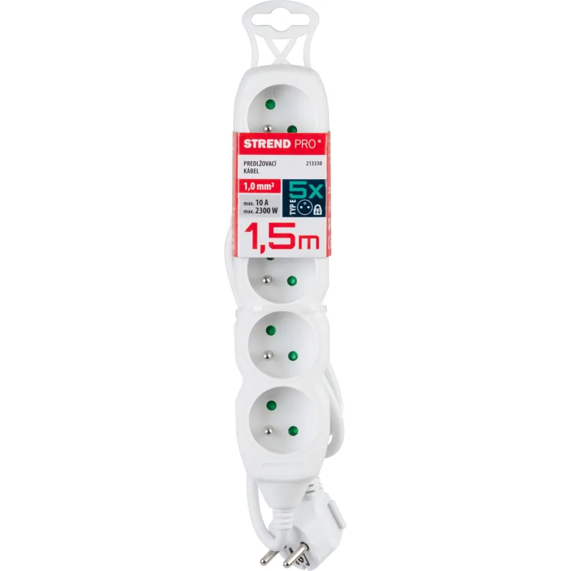 Predlžovací kábel DG-F805B 1,5 m, biely, 5 zásuviek