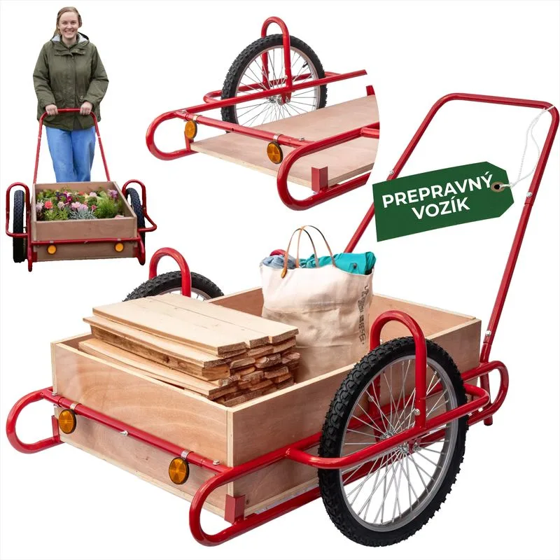 Vozík Optimus, prepravný, s drevenou korbou, nosnosť 240 kg