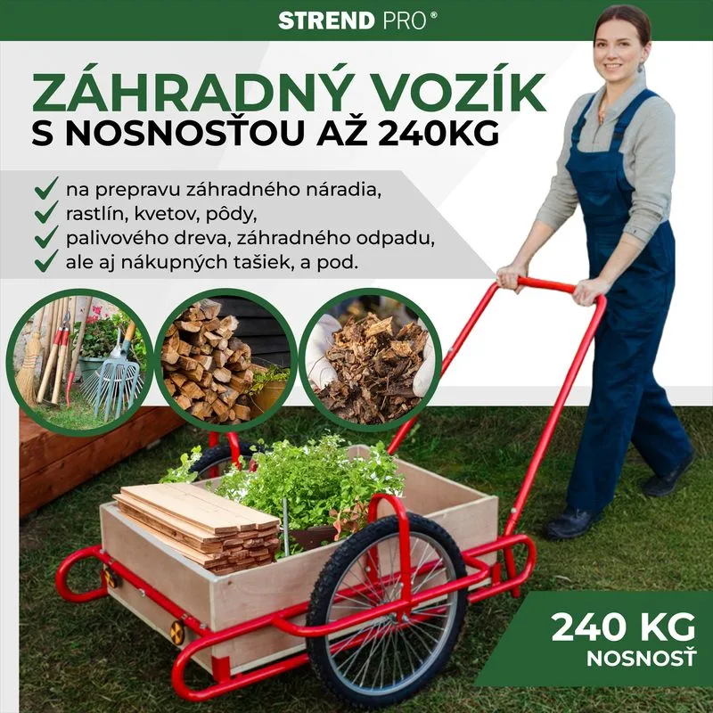 Vozík Optimus, prepravný, s drevenou korbou, nosnosť 240 kg