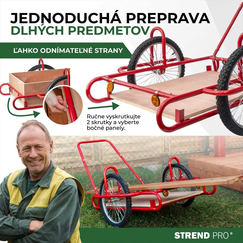 Vozík Optimus, prepravný, s drevenou korbou, nosnosť 240 kg
