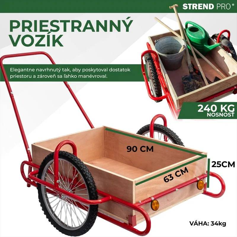 Vozík Optimus, prepravný, s drevenou korbou, nosnosť 240 kg