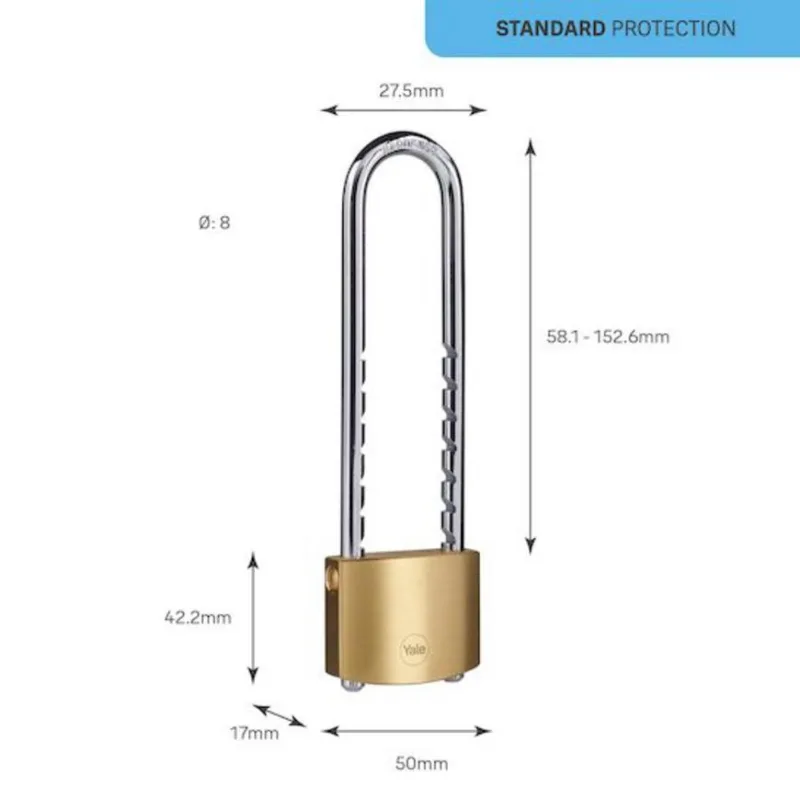 Zámok Yale Y110B/50/155/1 – visiaci zámok s dlhým tŕňom, 50 mm
