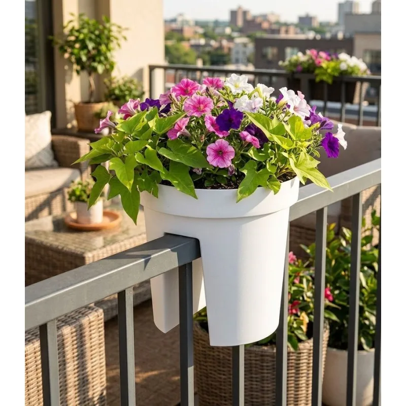 Kvetináč na zábradlie GDA Modern Railing 113 – 25,5x28 cm, biely