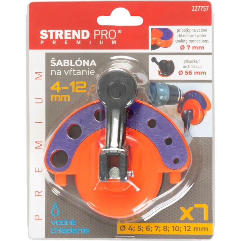 Šablóna Strend Pro, na vŕtanie otvorov, s prísavkou, 4-12 mm