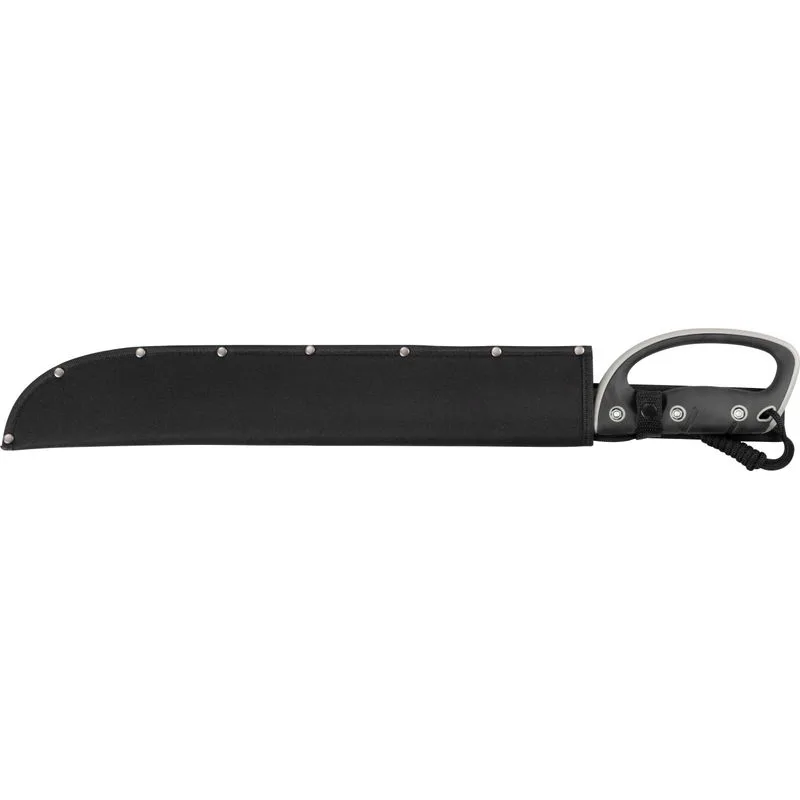 Mačeta Tactical, s puzdrom, pílkou, ochranou ruky, čierna, 61 cm