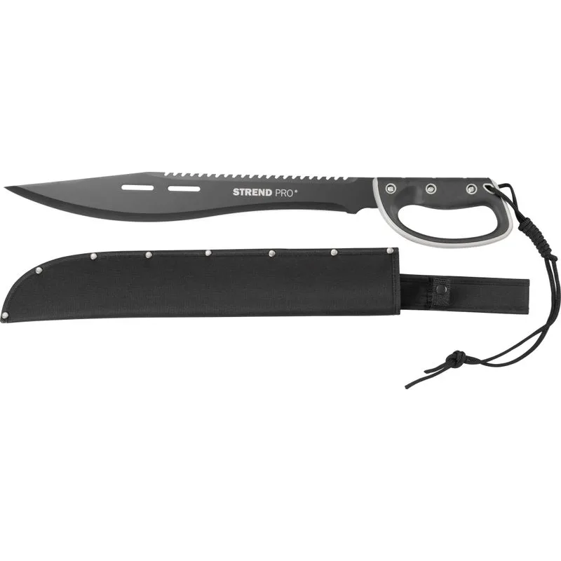 Mačeta Tactical, s puzdrom, pílkou, ochranou ruky, čierna, 61 cm