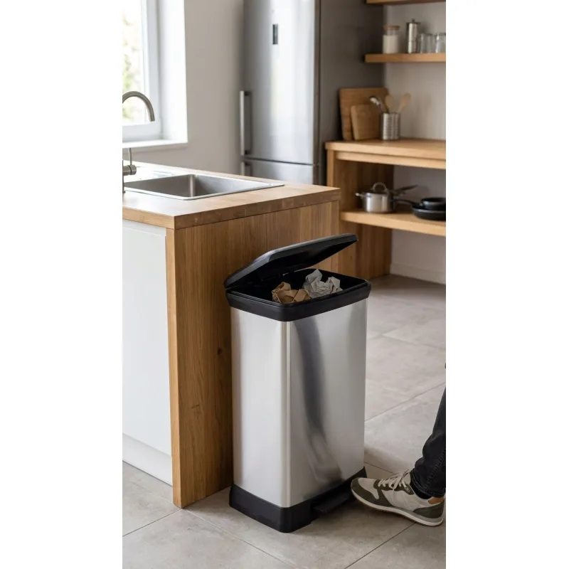 Kôš na odpadky Curver PEDAL BIN 50L, čierny/strieborný
