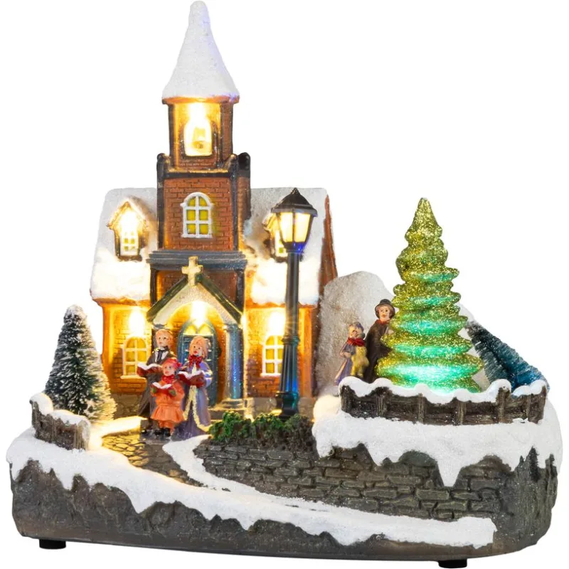 Vianočná dekorácia kostol, 1× LED teplá biela, 21×14,5×20,8 cm